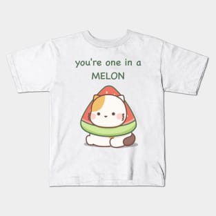 Cat and watermelon pun Kids T-Shirt